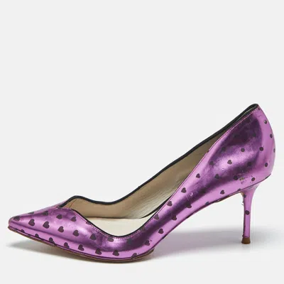 Pre-owned Sophia Webster Purple Heart Print Leather Loren Peep Toe Pumps Size 37