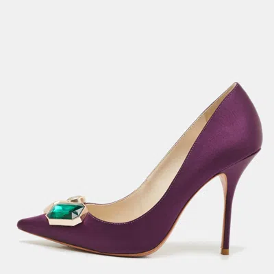 Pre-owned Sophia Webster Purple Satin Lola Gem Pointed Toe Pumps Size 39.5