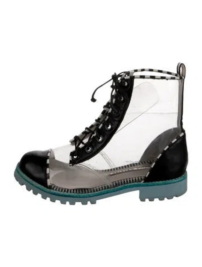 Pre-owned Sophia Webster Pvc Leather Trim Embellishment Combat Boots In Silver