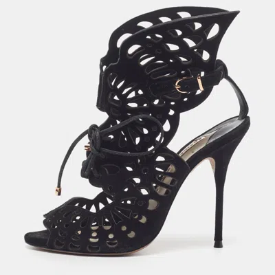 Pre-owned Sophia Webster Riko Size 37 Black Suede Ankle Strap Sandals
