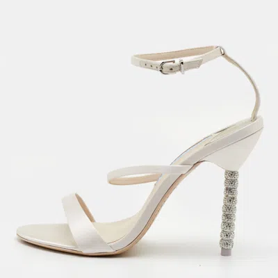 Pre-owned Sophia Webster Rosalind Crystal Size 40 Soft Ivory Satin Ankle Strap Sandals In White