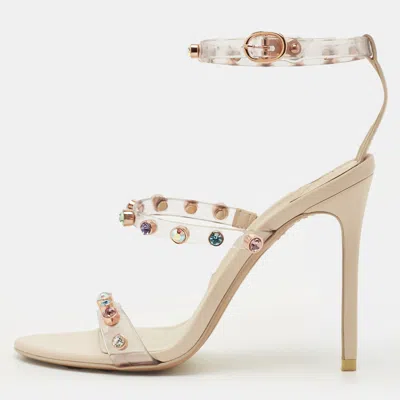 Pre-owned Sophia Webster Rosalind Size 37 Transparent/cream Leather And Pvc Crystal Embellished Ankle Strap Sandals