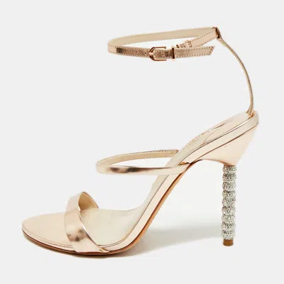 Pre-owned Sophia Webster Rose Gold Leather Rosalind Crystal Heel Ankle Strap Sandals Size 40