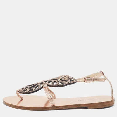 Pre-owned Sophia Webster Rose Gold/black Leather Studded Butterfly Flat Sandals Size 36.5
