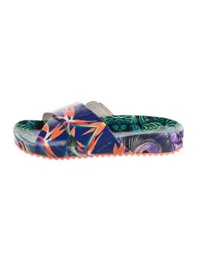 Pre-owned Sophia Webster Rubber Floral Print Slides In Blue/green/orange