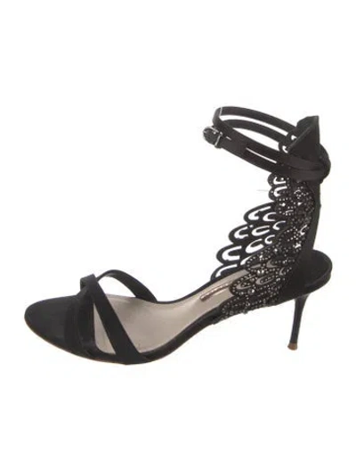 Pre-owned Sophia Webster Satin Crystal Embellishments Sandals In Black