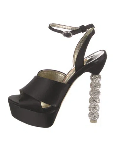 Pre-owned Sophia Webster Satin Crystal Embellishments Sandals In Black