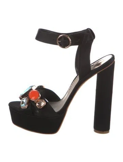 Pre-owned Sophia Webster Satin Crystal Embellishments Sandals In Black