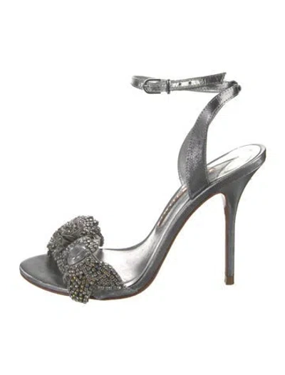 Pre-owned Sophia Webster Satin Crystal Embellishments Sandals In Metallic/silver