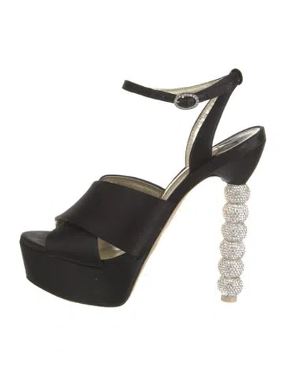 Pre-owned Sophia Webster Satin Crystal Embellishments Slingback Pumps In Black