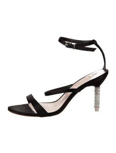 Pre-owned Sophia Webster Satin Crystal Embellishments Slingback Sandals In Black