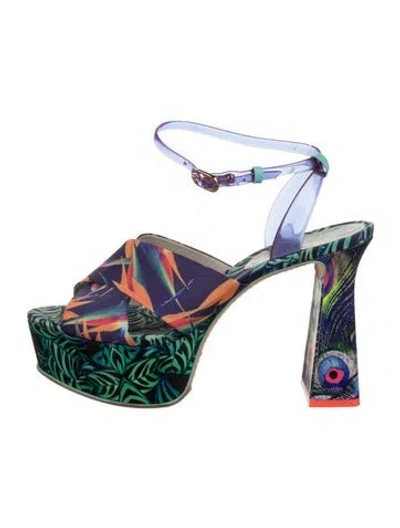 Pre-owned Sophia Webster Satin Printed Sandals In Blue