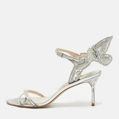 Pre-owned Sophia Webster Silver Faux Leather Butterfly Ankle Strap Sandals Size 40