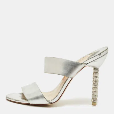 Sophia Webster Silver Foil Leather Crystal Embellished Heel Slide Sandals Size 37