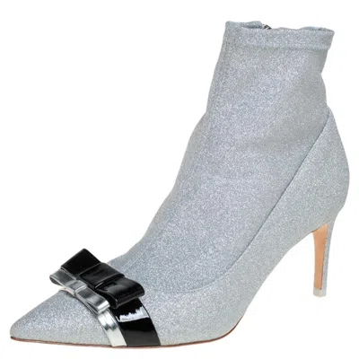 Sophia Webster Silver Glitter Fabric Andie Bow Ankle Booties