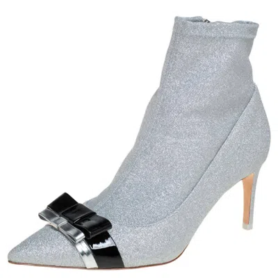 Sophia Webster Silver Glitter Fabric Andie Bow Ankle Booties In Blue
