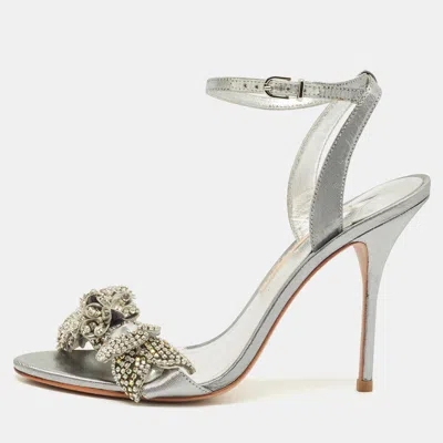 Pre-owned Sophia Webster Silver Leather Lilico Crystal Ankle Strap Sandals Size 40