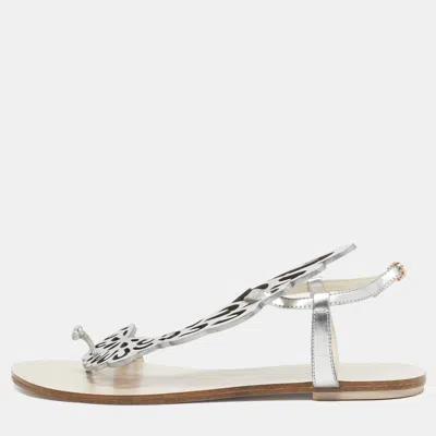 Sophia Webster Silver Leather Madame Butterfly Slingback Flat Slides