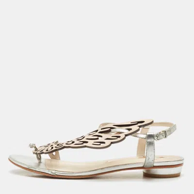 Pre-owned Sophia Webster Silver/rose Gold Leather Seraphina Flat Sandals Size 39