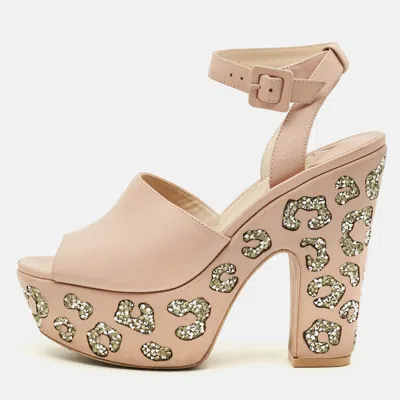 Pre-owned Sophia Webster Size 37 Pink Leather Platform Crystal Block Heel Sandals
