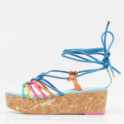 Pre-owned Sophia Webster Size 37.5 Multicolor Leather Cork Wedge Sandals