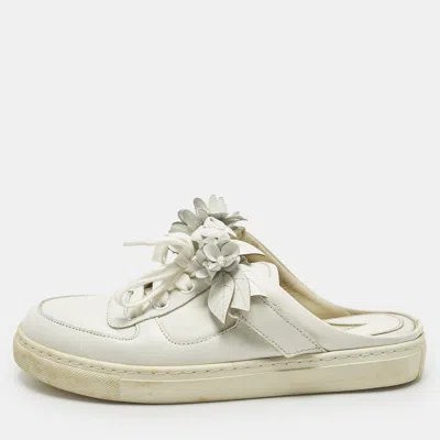 Pre-owned Sophia Webster Size 37.5 White Leather Flower Embellished Mules Sneakers