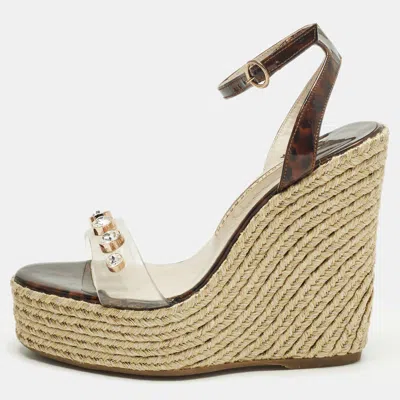 Pre-owned Sophia Webster Size 38 Brown/transparent Patent Leather Wedge Sandals