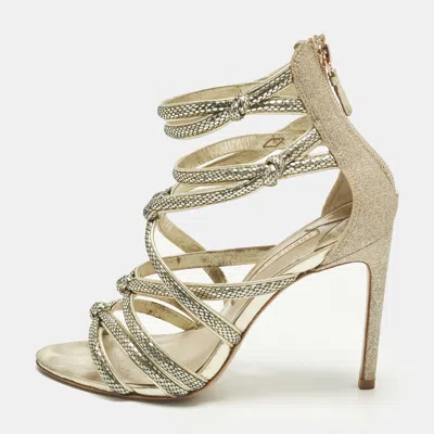 Pre-owned Sophia Webster Size 38 Gold Leather And Glitter Ankle Strap Sandals