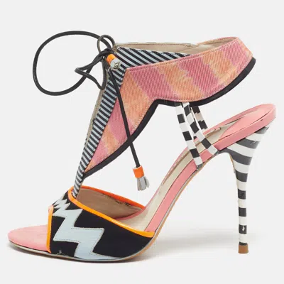 Sophia Webster Size 39 Multicolor Canvas And Leather T Strap Sandals In Pink