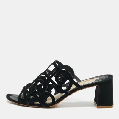 Pre-owned Sophia Webster Size 40 Black Suede Cut Out Birdie Block Heel Slide Sandals