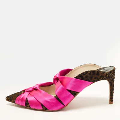 Pre-owned Sophia Webster Size 41 Tricolor Jacquard And Satin Knot Mules In Pink