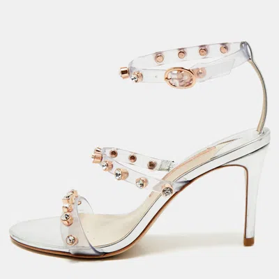 Pre-owned Sophia Webster Sliver Leather And Pvc Crystal Embellished Ankle Strap Sandals Size 37 In Silver