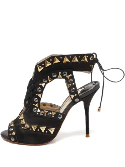 Pre-owned Sophia Webster Studded Lace-up Sandals In Black
