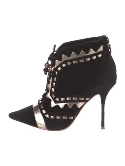 Pre-owned Sophia Webster Suede Colorblock Pattern Lace-up Boots In Black