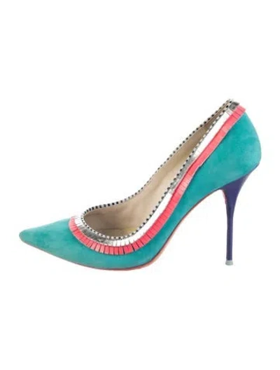Pre-owned Sophia Webster Suede Colorblock Pattern Pumps In Green