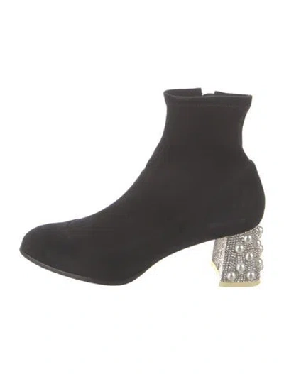 Pre-owned Sophia Webster Suede Crystal Embellishments Sock Boots In Black