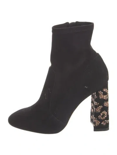 Pre-owned Sophia Webster Suede Crystal Embellishments Sock Boots In Black