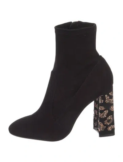 Pre-owned Sophia Webster Suede Crystal Embellishments Sock Boots In Black