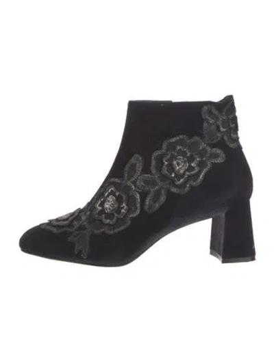 Pre-owned Sophia Webster Suede Embroidered Accent Boots In Black