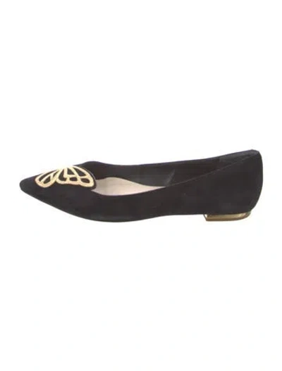 Pre-owned Sophia Webster Suede Embroidered Accent Flats In Black