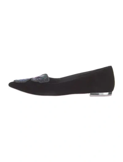 Pre-owned Sophia Webster Suede Embroidered Accent Flats In Black