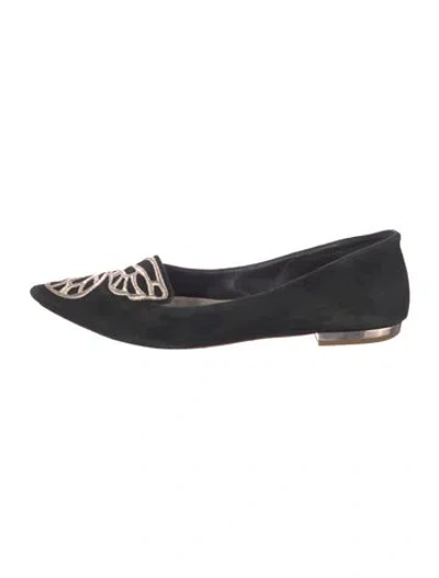 Pre-owned Sophia Webster Suede Embroidered Accent Flats In Black