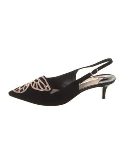 Pre-owned Sophia Webster Suede Embroidered Accent Slingback Pumps In Black