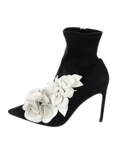 Pre-owned Sophia Webster Suede Floral Print Boots In Black/white