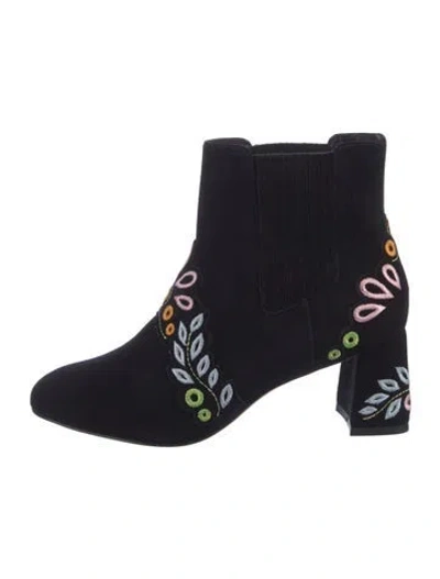 Pre-owned Sophia Webster Suede Floral Print Chelsea Boots In Black