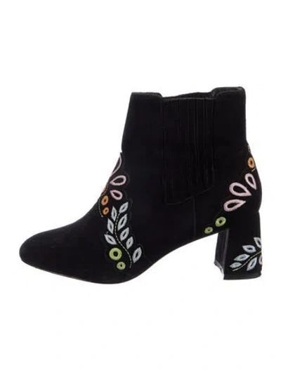 Pre-owned Sophia Webster Suede Floral Print Chelsea Boots In Black