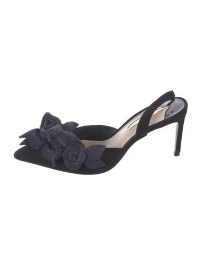 Pre-owned Sophia Webster Suede Floral Print Slingback Pumps In Black