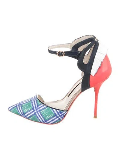 Pre-owned Sophia Webster Suede Plaid Print Pumps In Blue