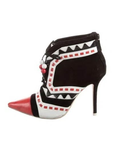 Pre-owned Sophia Webster Suede Printed Lace-up Boots In White