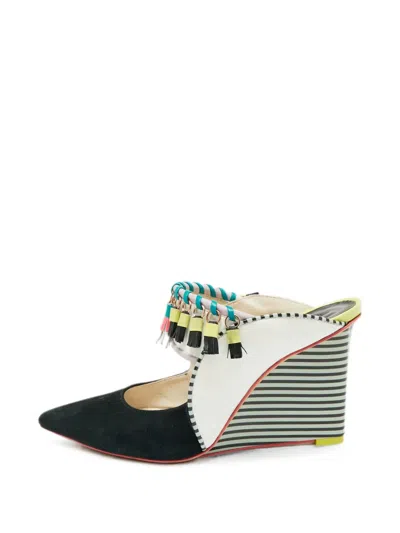 Pre-owned Sophia Webster Tassel Wedge Mules In Black